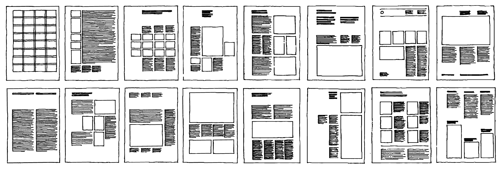 Some of Joseph Müller-Brockmann’s hand sketches from Grid Systems in Graphic Design.